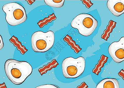 鸡蛋和培根背景 vecto午餐烹饪黄色猪肉饮食油炸墙纸早餐白色熏肉图片