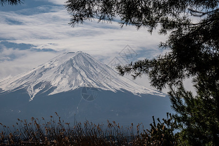 靠近藤山的顶端 上面有雪盖 还有煤季节旅行顶峰风景地标公园火山公吨蓝色观光图片