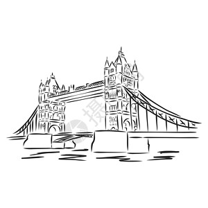 伦敦塔桥手绘草图插图伦敦地标历史性景观建筑学艺术首都游客历史旅游建筑王国图片