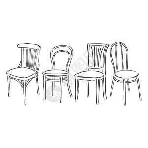 家具套装 室内细节大纲系列椅子扶手椅凳子 木椅矢量图速写它制作图案插图收藏办公室酒吧绘画消费者草图艺术塑料数字化图片