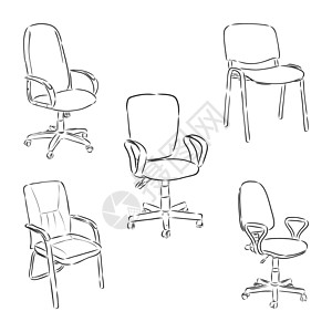 设置隔离在白色背景上的办公椅 素描不同的椅子 矢量插图 办公椅矢量图速写它制作图案经理扶手老板家具工人商业墨水工作草图绘画图片