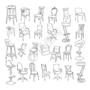 家具套装 室内细节大纲系列椅子扶手椅凳子 木椅矢量图速写它制作图案数字化塑料绘画草图艺术扶手椅涂鸦消费者座位沙发图片