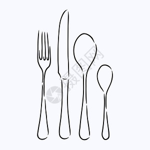 粗糙的餐具插图  棕色手工制作的餐具插图 在白色背景下被隔离 餐具叉子和素描它制作图案餐厅用餐刀具菜单绘画桌子厨房食物午餐金属图片