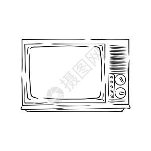 旧电视机手绘矢量图 复古创新艺术插图天线视频播送电脑电气框架气泡图片