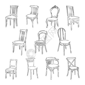 家具套装 室内细节大纲系列椅子扶手椅凳子 木椅矢量图速写它制作图案插图电脑塑料草图办公室夹子收藏沙发艺术消费者图片