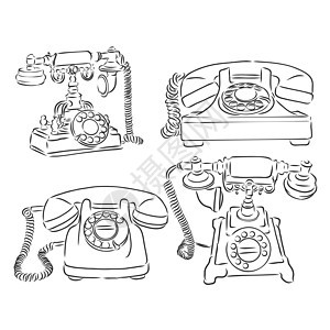 老式电话手绘素描矢量图复古电话矢量素描它制作图案插图电缆风格艺术办公室固定电话铃声古董拨号绳索背景图片