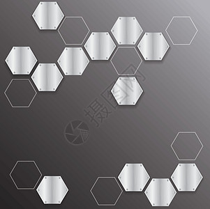 板金属六边形和空间黑色背景矢量图制作图案盘子框架蜂窝床单控制板合金拉丝横幅插图木板图片