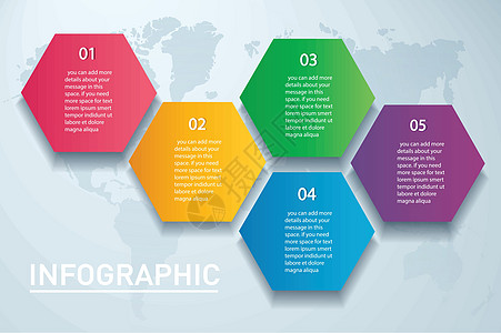 带有 5 个选项的彩色六边形信息图表矢量模板 可用于网络图表演示图表报告分步信息图表 抽象背景创造力电脑圆圈网站横幅蜂窝小册子推图片