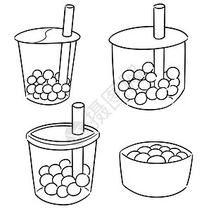 泡泡奶te套装卡通片杯子素描风格液体食物收藏塑料艺术剪贴图片