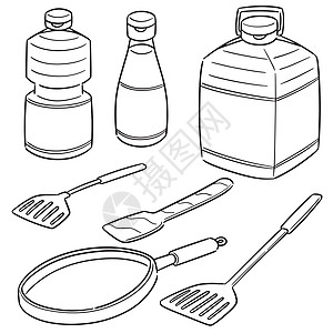 植物油锅和翻盖套装剪贴线条手绘艺术夹子卡通片厨房烹饪向日葵草图图片