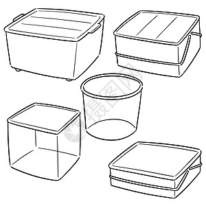 一套塑料容器素描卡通片手绘线条厨房工具艺术服务草图材料图片
