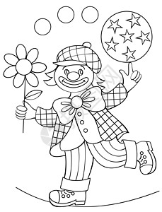 与小丑黑白图画的页为着色书的 培养孩子的绘画和着色技能 儿童活动表 矢量图像图片