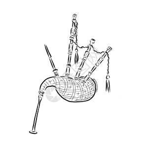 风笛乐器素描矢量图 仿刮板款式 黑白手绘图像旋律文化音乐墨水木管短裙蚀刻草图国家绘画图片