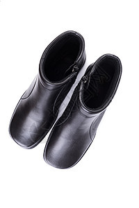 白色背景孤立的黑靴子皮革鞋魅力鞋类男性男人黑色男士女性衣服图片