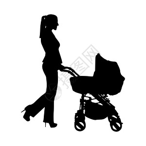推着婴儿车的年轻女人简单的啪答声绘画母性空白婴儿母亲男人女士图片