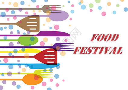 餐具和彩色泡泡美食节加工风格横幅工具菜单勺子烹饪装饰厨房食物设计图片