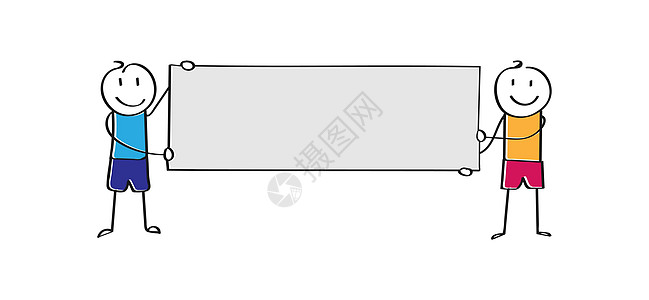 两个微笑的卡通人为文本拿着一个海报位置图片