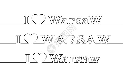 我爱华沙 波兰首都名称轮廓线设计图片