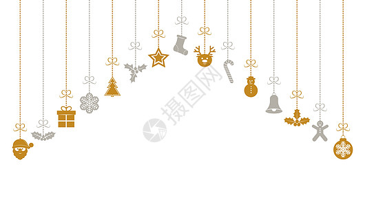 在透明背景上悬挂圣诞图标洞察力装饰品花环插图数字季节横幅雪人星星色调图片