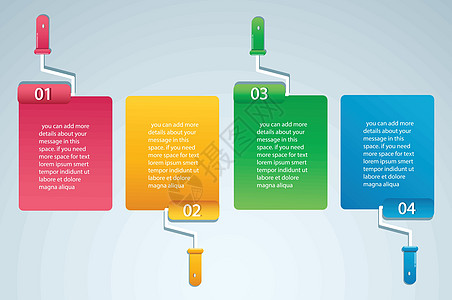 带有文本信息图形矢量模板空间的油漆滚筒 带有 4 个选项 可用于网络图表演示文稿图表报告分步信息图表画家刷子广告推介会网站演讲横图片