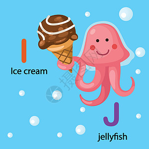 插图孤立字母表字母 I-冰淇淋 J-水母 vecto图片