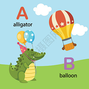 插图孤立的字母表字母 A-鳄鱼 B-气球 vecto图片