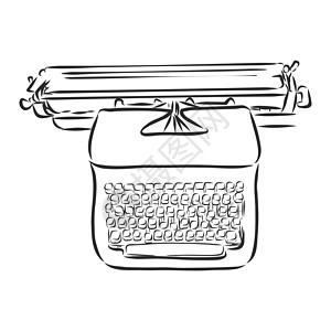 黑线复古打字机孤立素描图片
