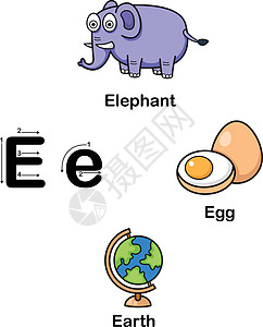 字母 E 大象 鸡蛋 地球矢量图图片