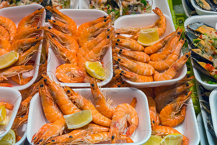 带虾的塔帕斯胡椒蔬菜餐厅起动机厨师饮食营养菜单对虾贝类图片