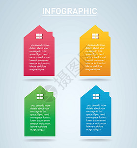 五颜六色的房子信息图 4 选项背景矢量它制作图案白色网站酒吧刷子办公室绿色插图抵押建筑财产图片