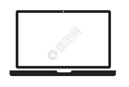 白色背景上的笔记本电脑图标 笔记本电脑标志 扁平化设计数据电子商业插图黑色展示屏幕技术办公室按钮背景图片