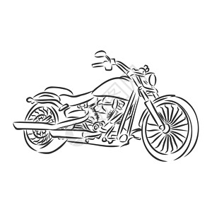 摩托车矢量单色黑白素描着色书 白色背景上有许多细节的黑色轮廓图摩托车半脸图片