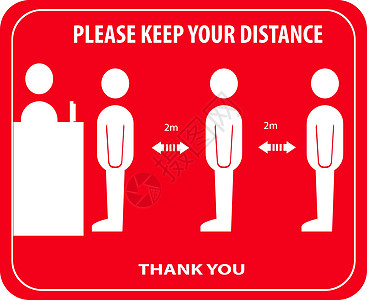 请保持距离收银员标志和贴纸矢量插图 社会距离和感染风险降低概念社交出纳员隔离安全图片