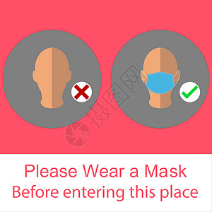 矢量医用面罩和文字请在进入这个地方之前戴上口罩概念防止Covid19或Corona Viru插图做法感染医疗入口面具传播社会图片