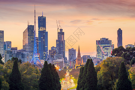 澳大利亚黄昏时墨尔本市天际线车站日落天空景观旅游旅行街道建筑场景建筑物图片