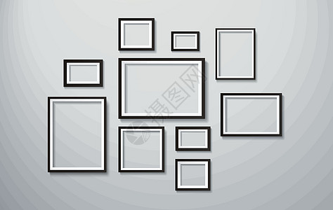 墙上矢量插图 Eps1 上的方形隔离相框创造力房间蓝色白色黑色正方形空白横幅博物馆专辑图片