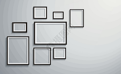 墙上矢量插图 Eps1 上的方形隔离相框展览收藏黑色蓝色广告创造力边界画廊专辑房间图片