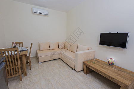 豪华公寓客厅室内设计设计沙发椅子空调餐桌房间木椅电视休息室奢华地面图片