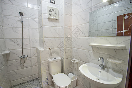 豪华公寓内厕所内部设计设计建筑学住宅龙头房间装饰家具镜子淋浴盆反射座圈图片