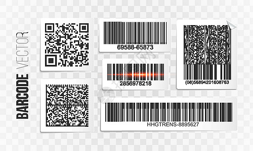 扫描条码条形码标签集 vecto销售顾客包装价格插图数据存货服务技术数字插画