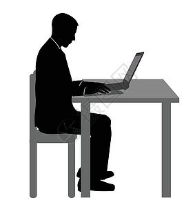 在笔记本电脑上工作的年轻人金融插图商务套装市场椅子办公室男性公司姿势图片