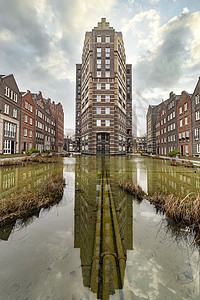 在荷兰海牙安静而平静的居民区欣赏荷兰建筑德语旅游历史游客建筑学历史性街道房子天空景观图片