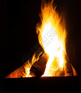 晚上 火在烤架上燃烧 明亮的木柴 夜晚的火焰危险木头海洋旅游活力日志旅行森林燃料橙子图片