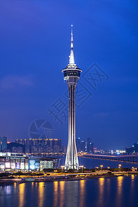 黄昏时的澳门塔夜景建造首都市中心地标摩天大楼天堂景观场景天空城市图片