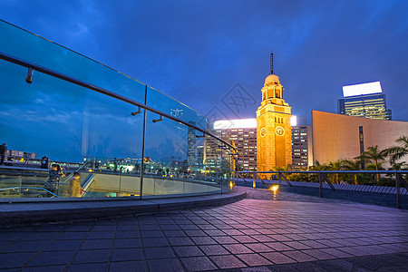香港旧钟塔夜景台观光时间正方形旅行天际古董建筑学市中心城市发条图片