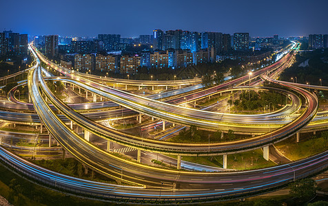 深夜在成都的大型互交空中观察运输地标场景街道速度蓝色商业曲线运动建筑图片