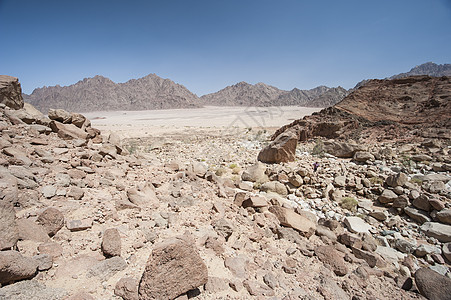 沙漠中的落岩山坡砂岩岩石石质干旱旅行天空蓝色瓦砾黄色沟壑图片
