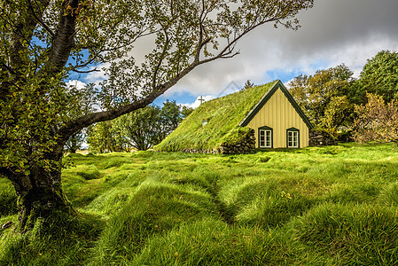 冰岛Skaftafell岛Hof冰地村庄的Turf教堂图片