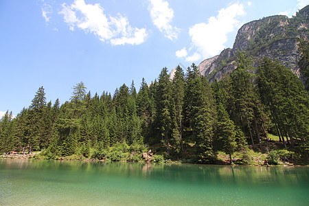 布雷湖砍伐山脉高山远足树木踪迹湖泊天空天堂木头图片