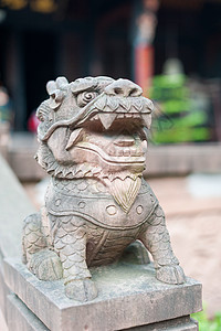 佛教寺庙中的狮子石雕像旅行雕塑传统岩石白色文化装饰品警卫建筑学古董图片
